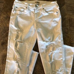True Religion White Distressed Crop Jeans